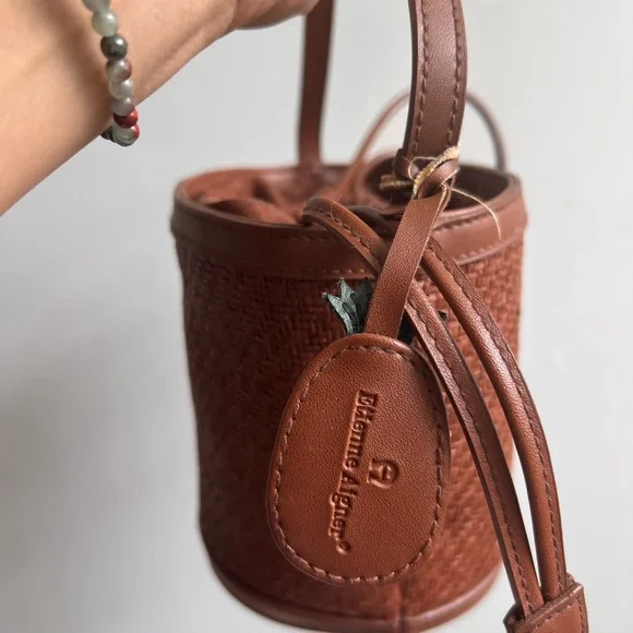 Etienne Aigner Tan Woven Mini Bag with Pineapple Charm - Picture 5 of 11